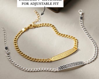 Armband aangepaste vingerafdrukken, vingerafdruksieraden, echte vingerafdrukarmband, sterlingzilveren vingerafdruk, verjaardagscadeau
