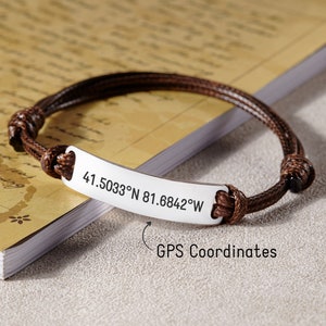 Latitude Longitude Bracelet, Custom Gps Bracelet, Christmas Gifts For Him, Long Distance Relationship Bracelet,Mens Engraved Bracelet Silver