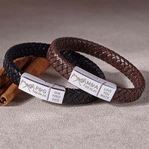 Engraved Pinky Promise Bracelet, Gift For Him, Matching Bracelet for Couple, Mens Leather Bracelet, Boyfriend Anniversary Gift