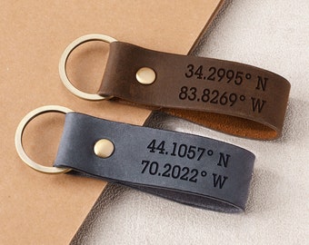 Coordinate Keychain Leather, Personalize Anniversary Gift, Coordinate Gift For Him, Gift For Him, Long Distance Boyfriend Gift