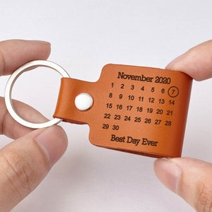 Calendar Keychain Leather, Boyfriend Gifts, Gift For Him, Keychain For Boyfriend, Personalized Date Keychain