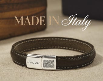 Forever In My Heart-armband, herdenkingssieraden, Italiaanse leren herenarmband, aangepaste vingerafdrukarmband, herdenkingscadeau voor mannen