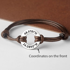 Longitude Latitude Bracelet, Custom Gift For Men, Coordinates Bracelet Leather, Coordinate Jewelry For Him, Boyfriend Valentines Gifts