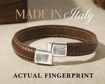 Dubbele vingerafdrukarmband, herdenkingsvingerafdrukarmband, vingerafdruksieraden, Italiaanse leren herenarmband, herdenkingscadeau voor mannen
