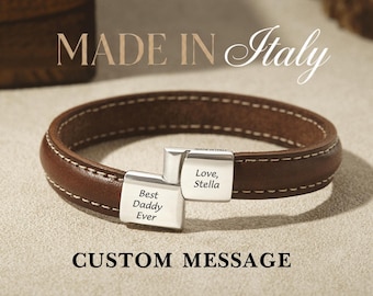Papa-armband met kindernamen, Italiaanse leren herenarmband, armband voor papa, papa-sieraden, cadeaus voor echtgenoot, aangepaste berichtarmband
