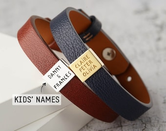 Personalized Dad Bracelet, Dad Bracelet With Kids Name, Father’s Day Gift, Engraved Charm Bracelet, Family Name Bracelet, Kid Name Bracelet