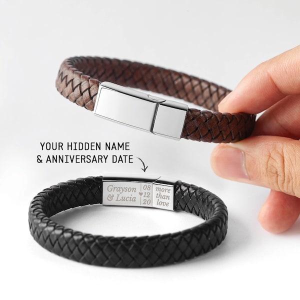 Personalized Gift For Him, Hidden Message Bracelet, Men Leather Bracelet, Boyfriend Gift, Secret Message Bracelet, Anniversary Gift for Men