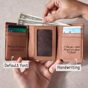 Handwriting Gifts For Men, Engraved Leather Wallet, Mens Gifts, Trifold Wallet, Leather Wallet, Memorial Gift For Him
