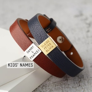 Dad Bracelet with Kids Names, Mens Gifts, Personalized Mens Leather Bracelet, Gift from Son, Dad Gifts
