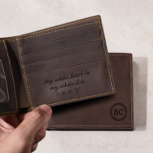 Handwriting Wallet for Men, Leather Wallet For Him, Mens Gifts, Gift For Husband, Boyfriend Anniversary Gift