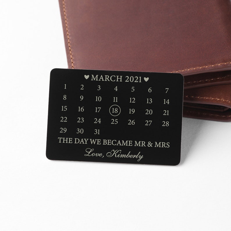 Engraved Wallet Card Husband, Wedding Anniversary Gift, Boyfriend Wallet Insert, Gift For Groom, Calendar Wallet Card image 3