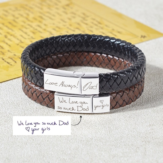 Handwriting Bracelet Men Signature Bracelet Christmas Gift for Men Leather Handwriting Bracelet Memorial Jewelry for Men Etsy