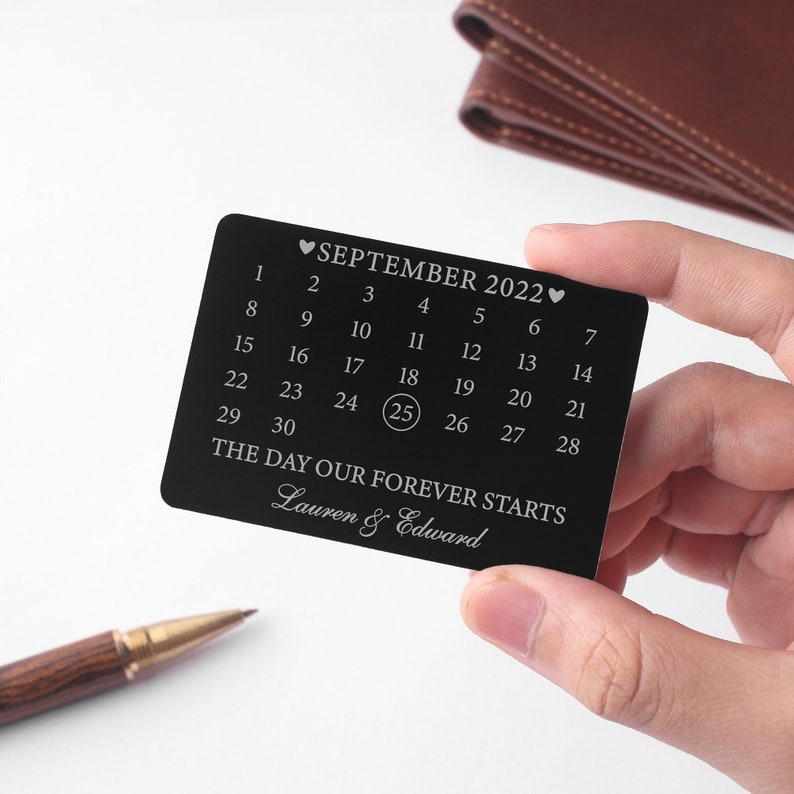 Engraved Wallet Card Husband, Wedding Anniversary Gift, Boyfriend Wallet Insert, Gift For Groom, Calendar Wallet Card image 1