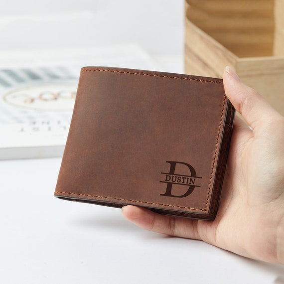 Portafoglio Uomo In Pelle Personalizzabile Con Nome Inciso – RFID, Marrone, Con Scatola Regalo - 2
