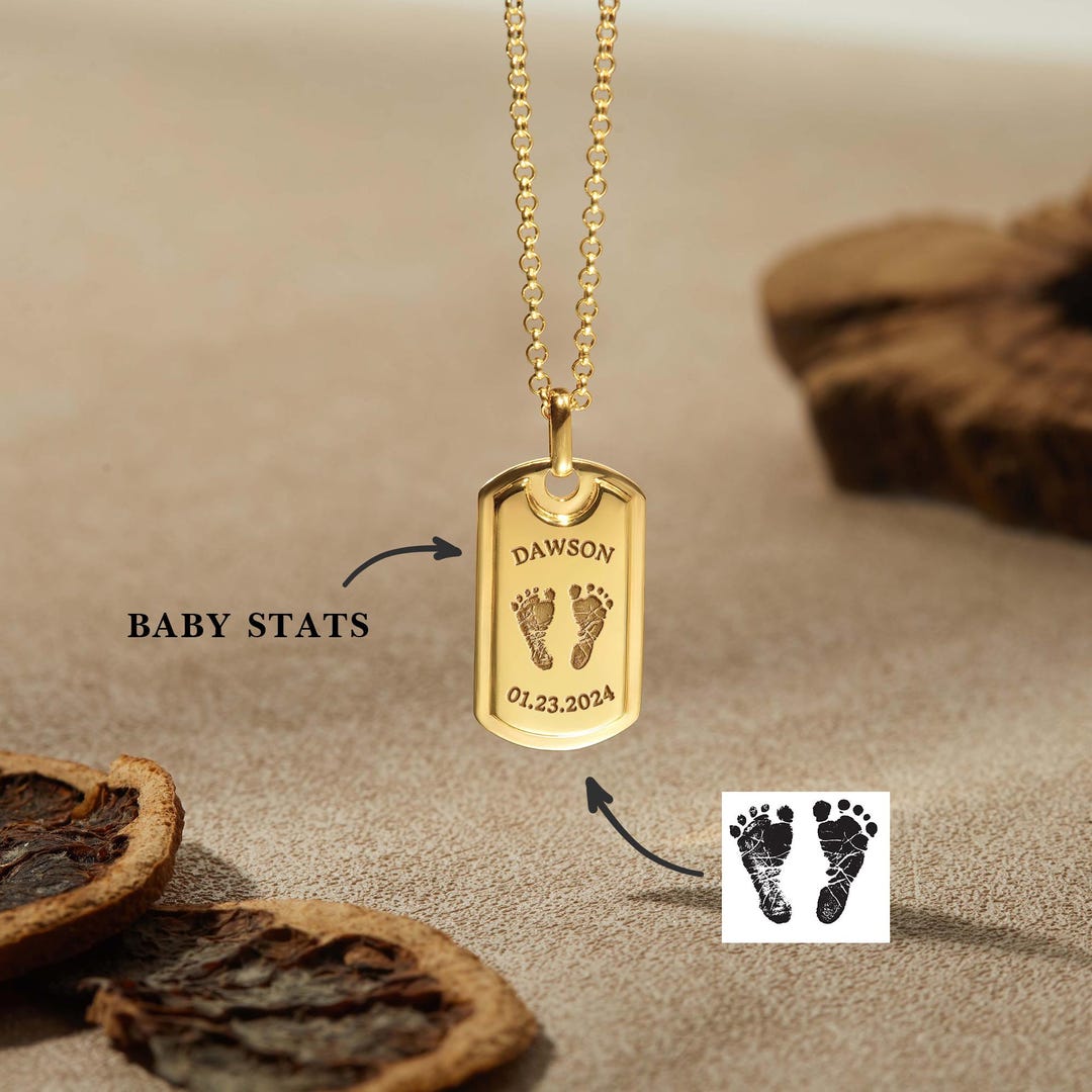 Baby Loss Gift for Dad, Baby Footprint Necklace, Mens Gifts, Memorial ...