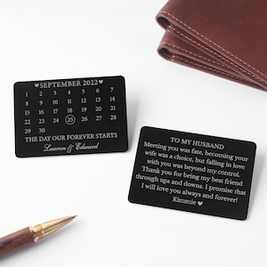 Engraved Wallet Card Husband, Wedding Anniversary Gift, Boyfriend Wallet Insert, Gift For Groom, Calendar Wallet Card image 2