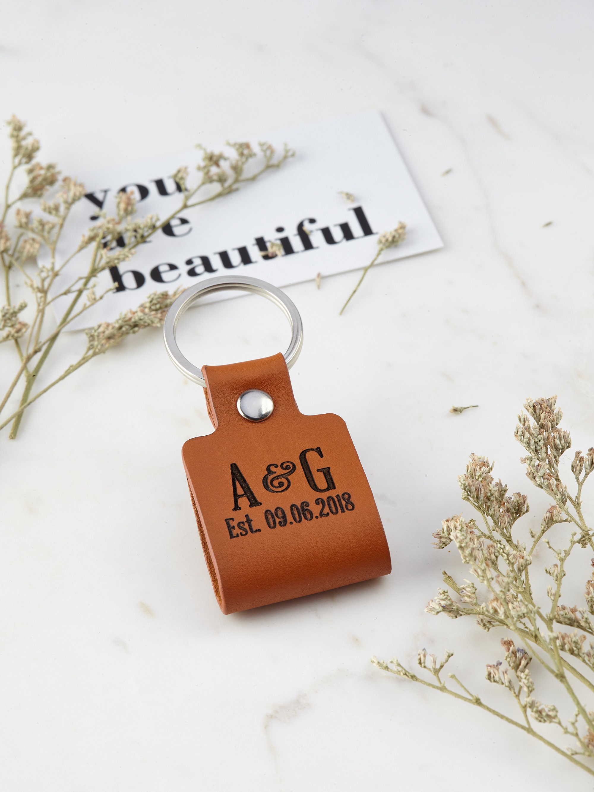 Leather Keychain Monogram Custom Keychain For Boyfriend Etsy