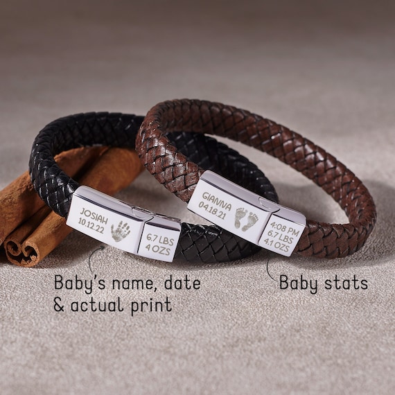 Baby Footprint Bracelet, Baby Stats Bracelet, New Dad Gift For Husband, Gifts For First Time Dads, Baby Handprint Gift, Bracelet For Dad