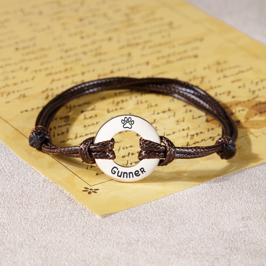 Pet Name Bracelet, Dog Memorial Bracelet, Paw Print Bracelet, Bracelet