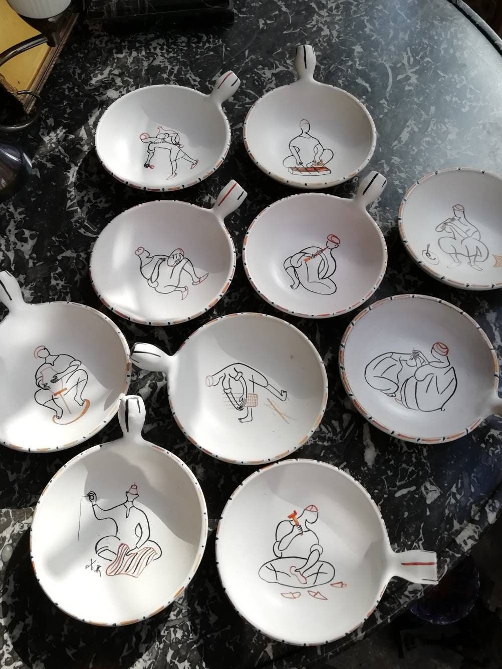 10 Pieces × Maroccan Handpainted Ceramic Bowls - Appetizer Dishes 1960's Berber Handycraft From Maro