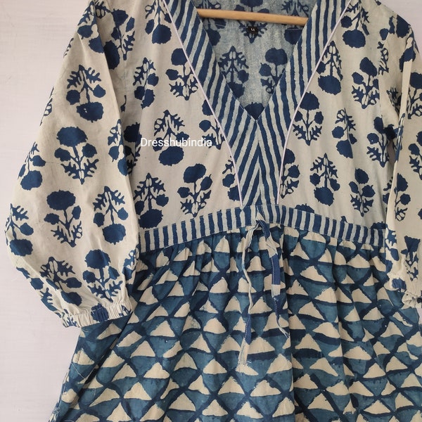 Indigo Hand Print Dress,Handblock Cotton Dress,Indian Print Dress,Cotton Block Dresss,Block Print Dress,Long Dresses