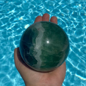 HUGE Bright Blue and Green Fluorite Sphere * Rare XL Saturated Green and Blue Fluorite Sphere * Teal Fluorite Ball High Quality Fluorite Orb