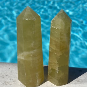 Lemon Calcite Tower * New Find Vibrant BRIGHT Yellow Lemon Calcite Tower with Chatoyance * Saturated Yellow Crystal Generator