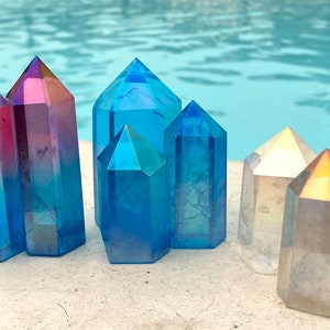 Multi-Colored Bright Aura Quartz Points * Brazilian Aura Quartz, Cotton Candy Aura, Azure Blue Aura, Angel Aura Towers