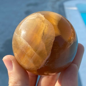 Vibrant Yellow and Purple Fluorite Sphere w RAINBOWS * 60mm * Yellow Zoned Rainbow Fluorite Sphere *Big Yellow & Magenta Fluorite Eye Sphere
