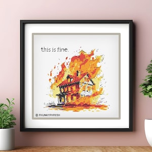 this is fine. Burning House - Counted Cross Stitch Pattern, 200x200, 10 Colors Cross Stitch Pattern + Commercial Rights