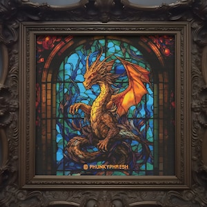 Posing Dragon Stained Glass Window - 300x300, 100 DMC Colors, Counted Cross Stitch Pattern PDF + SVG + Beginner&#39;s Guide + Commercial Rights