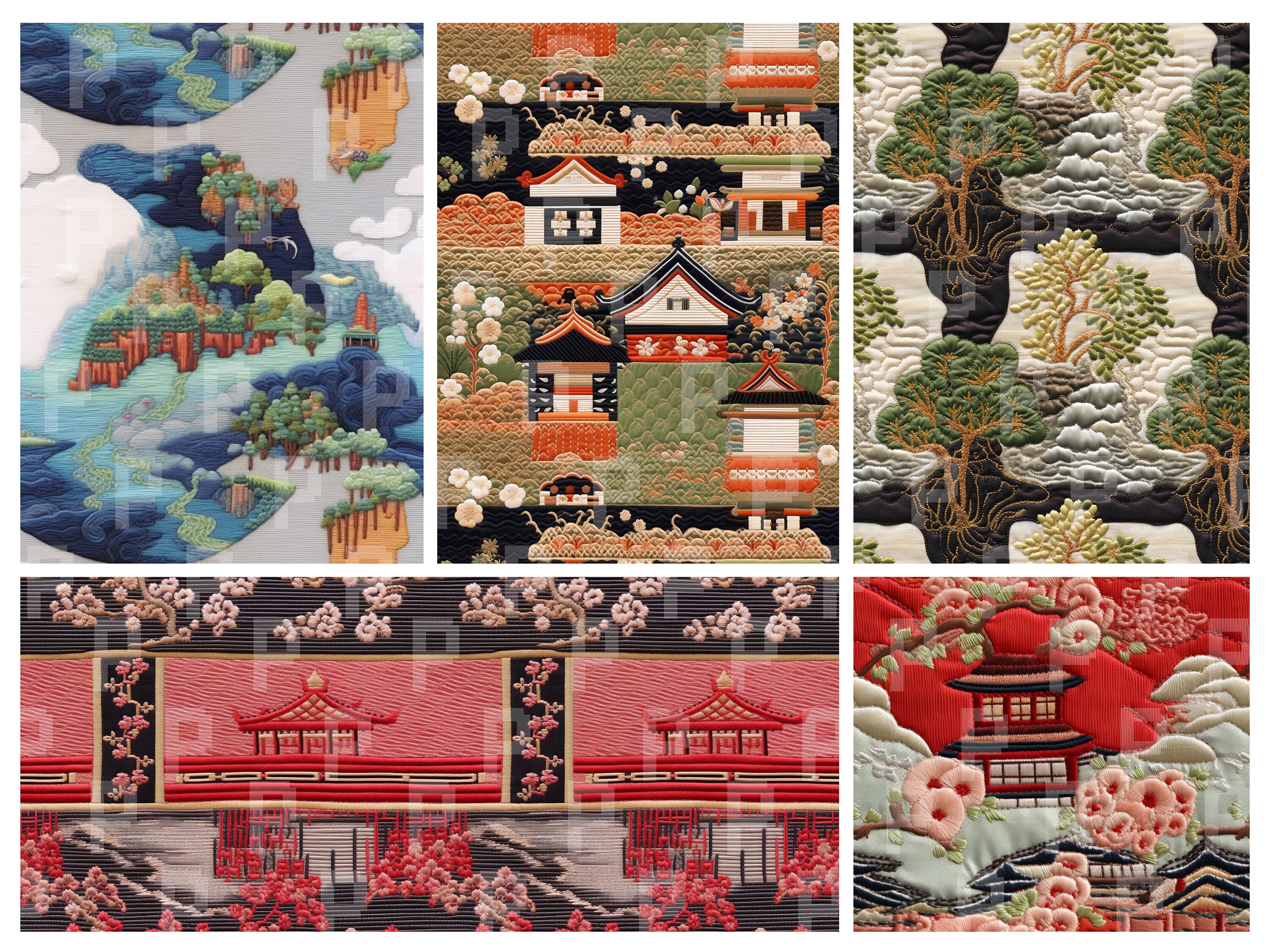 Japanese Forests & Gardens Embroidery Master Pattern Pack I - Seamless ...