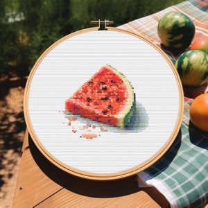 Summer Watermelon Cross Stitching Pattern - Counted Cross Stitch Pattern, 100x100, 34 Colors, PDF Guide + Commercial Rights