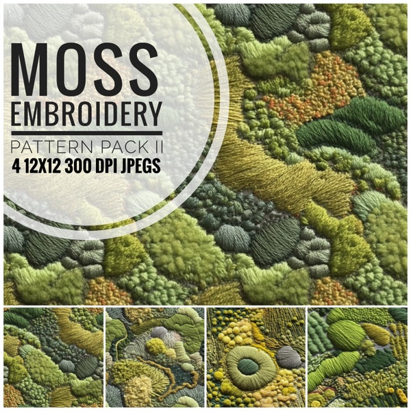 Moss Embroidery Pattern Pack II - Seamless Surface Patterns for Textiles, Paper Printing, Digital Paper, More