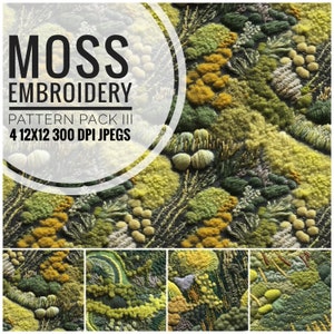 Moss Embroidery Pattern Pack III - Seamless Surface Patterns for Textiles, Paper Printing, Digital Paper, More