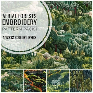 Aerial Forests Embroidery Pattern Pack I - Seamless Surface Patterns for Textiles, Paper Printing, Digital Paper, More