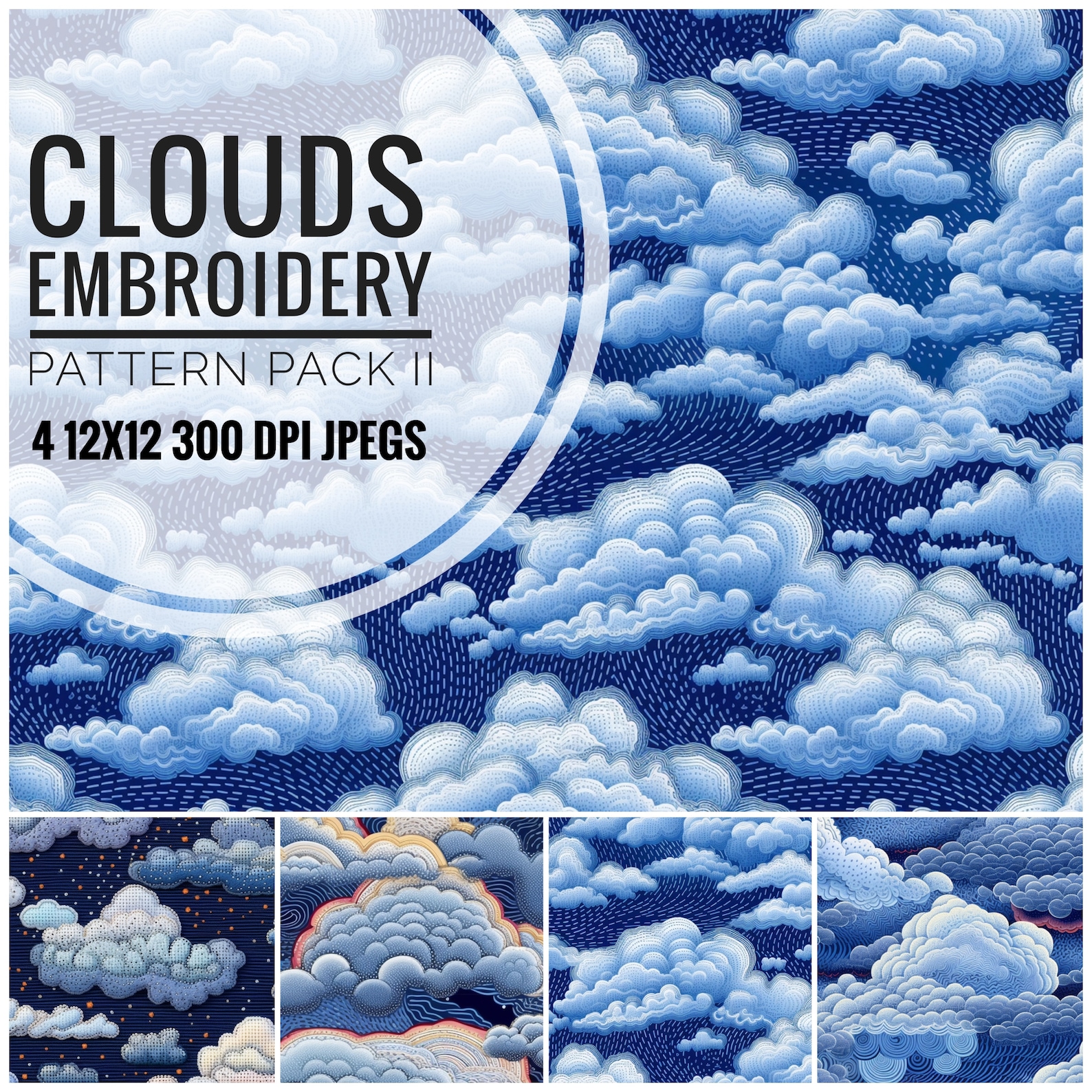 Clouds Embroidery Pattern Pack II - Seamless Surface Patterns for ...