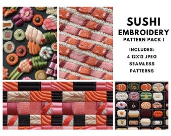 Sushi Embroidery Pack I - Nahtlose Oberflächenmuster für Textilien, Papierdruck, Digitales Papier, Mehr