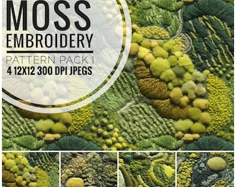 Moss Embroidery Pattern Pack I - Seamless Surface Patterns for Textiles, Paper Printing, Digital Paper, More