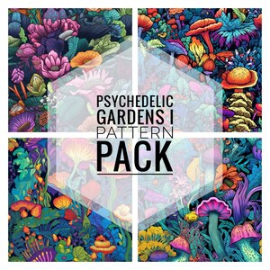 Psychedelic Gardens I Pattern Pack - Seamless Surface Patterns for Textiles, Paper Printing, Digital Paper, More