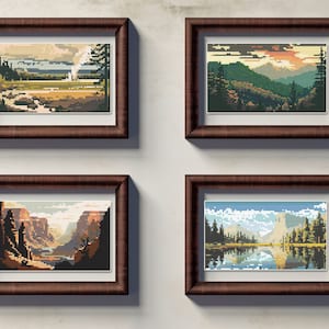 Small Scenes: National Parks - Four 86x50, 20 Colors, Counted Cross Stitch Patterns PDF + SVG + Beginner&#39;s Guide + Commercial Rights