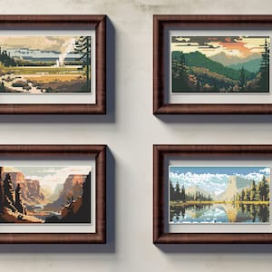 Small Scenes: National Parks - Four 86x50, 20 Colors, Counted Cross Stitch Patterns PDF + SVG + Beginner's Guide + Commercial Rights