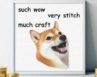 such wow, Doge Meme - 200x200, 30 Colors Counted Cross Stitch Pattern + Beginner's Guide + Commercial Rights