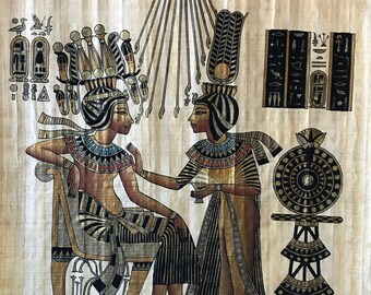 ツタンカーメンとアンケセナメンのパピルス画 - エジプトの黄金神殿の