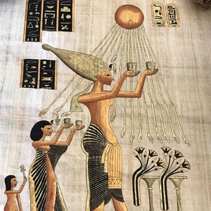 King Akhenaten and wife Nefertiti sacrifice to the Sun God Aten 25" x 35"