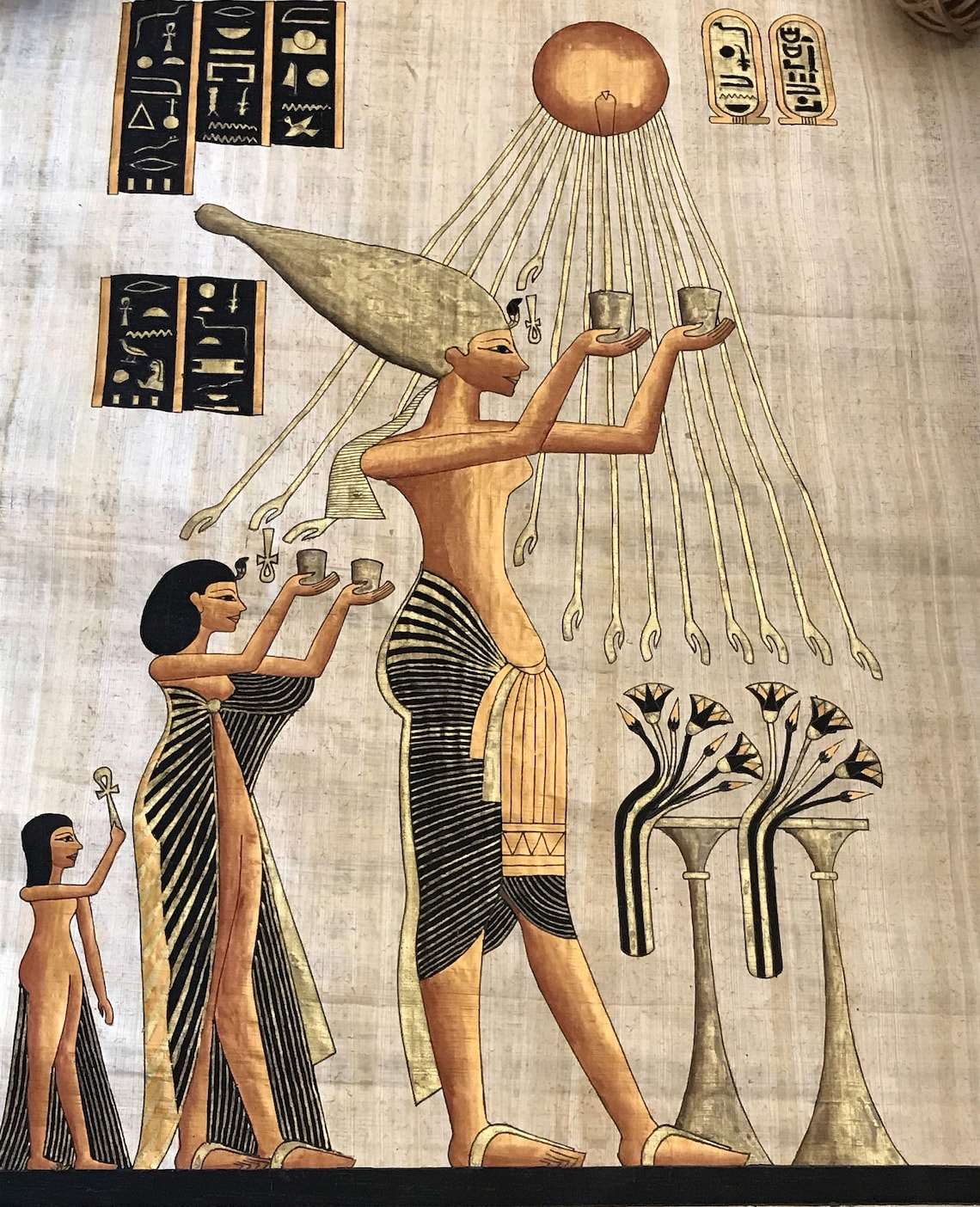 King Akhenaten And Wife Nefertiti Sacrifice To The Sun God Aten 25 X 35 Etsy Canada