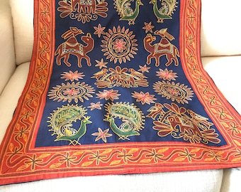 Embroidered Wall Hanging with Elephants Camels Peacocks and Birds