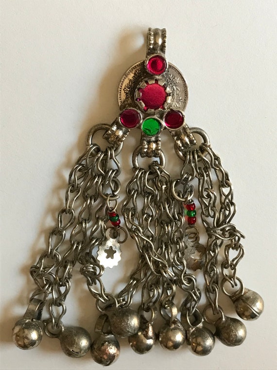 Silver Toned, Jeweled Pendant, Afghan Kuchi Triba… - image 2