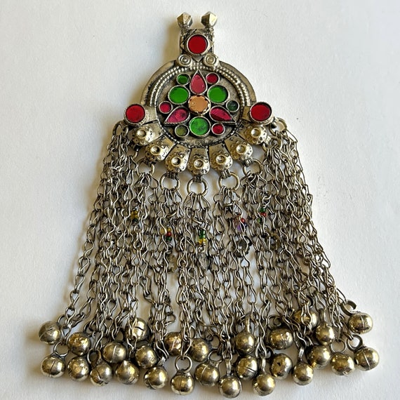 Silver Toned Jeweled Pendant, Afghan Kuchi Tribal… - image 1
