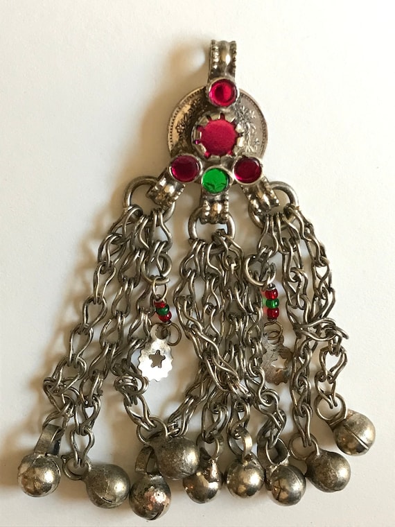 Silver Toned, Jeweled Pendant, Afghan Kuchi Triba… - image 1
